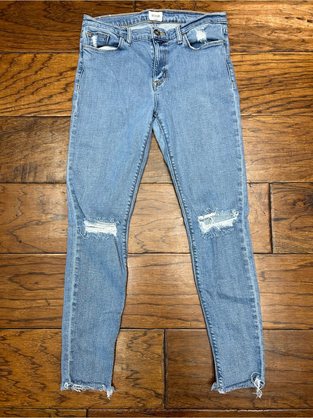 Hudson Ankle Raw Hem Super Skinny Jeans Light Blue Distressed Skinny Jeans